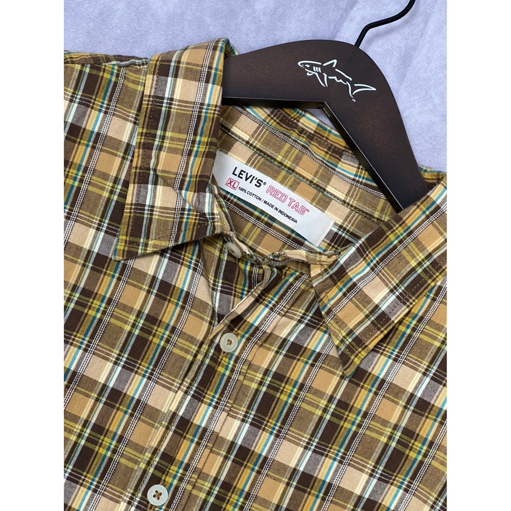 Levi's Red‎ Tab Button Down Mens XL Brown Plaid Cotton L/S Excellent Shirt